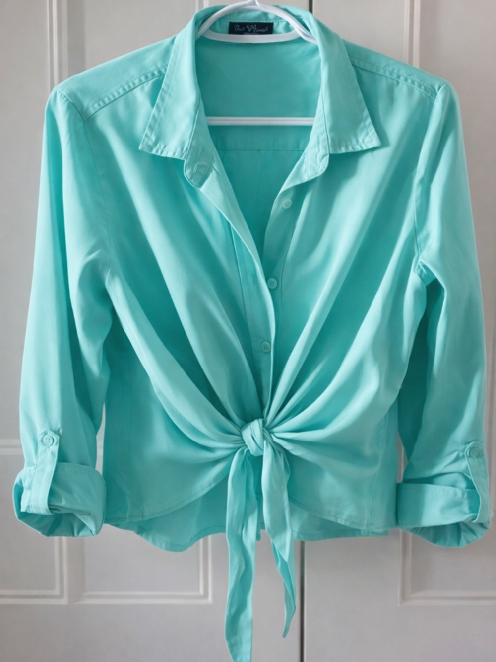 Blue Rain Women's Tie-Front Button-Down Shirt - Aqua/Turquoise